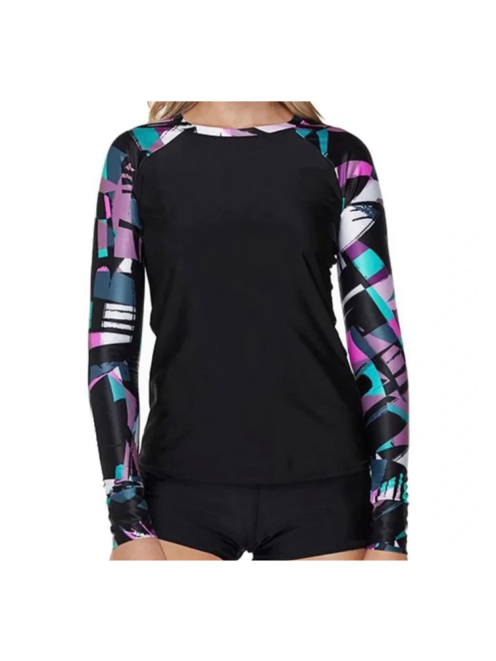 Women's Raisins Black Multicolor Long Sleeve Rash Guard size Medium Swim SPF 50
